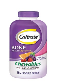 Caltrate Chewables 600 Plus D3 Plus Minerals Calcium Vitamin D Supplement, Cherry, Orange and Fruit Punch - 155 Count  - Image 1