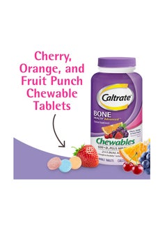 Caltrate Chewables 600 Plus D3 Plus Minerals Calcium Vitamin D Supplement, Cherry, Orange and Fruit Punch - 155 Count  - Image 2