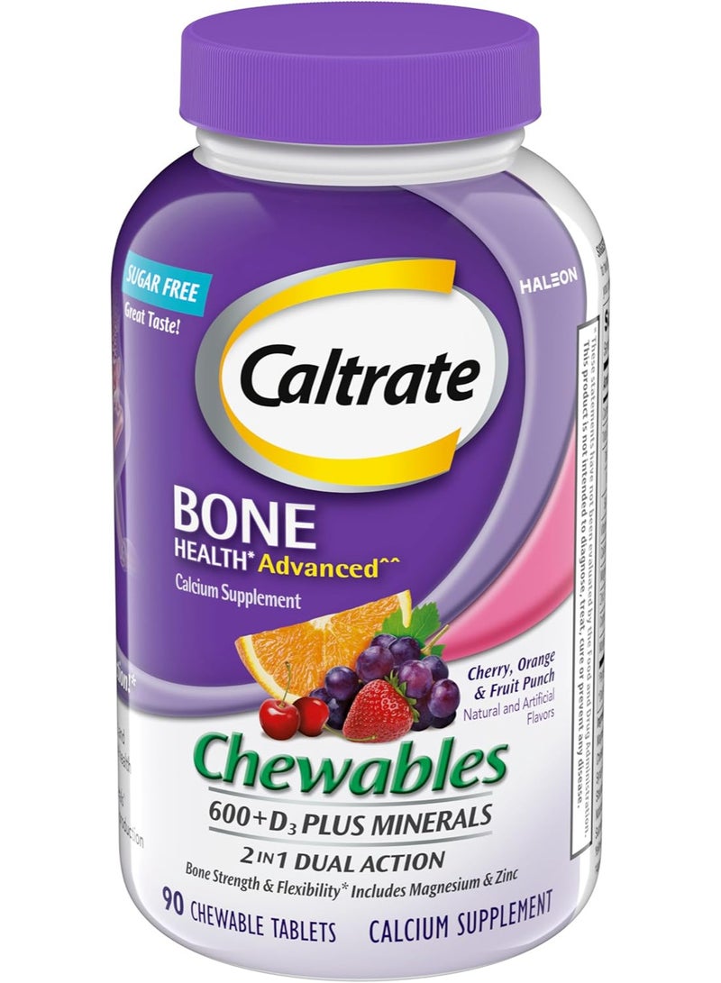 Caltrate Chewables 600 Plus D3 Plus Minerals Calcium Vitamin D Supplement, Cherry, Orange and Fruit Punch 90 Chewable - Image 1