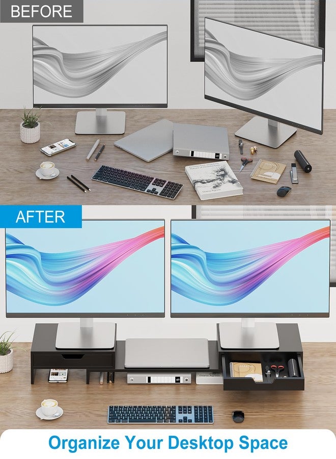 Epesoware Dual Monitor Riser with Two Drawer for Desk, No Assembly Required - Image 5