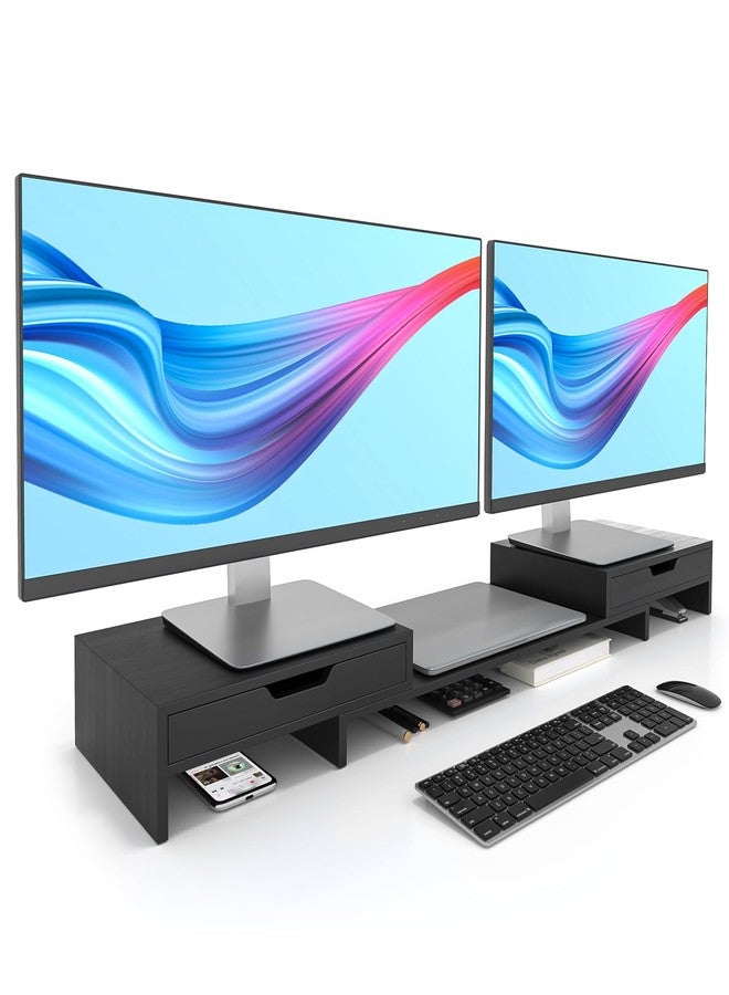 Epesoware Dual Monitor Riser with Two Drawer for Desk, No Assembly Required - Image 1