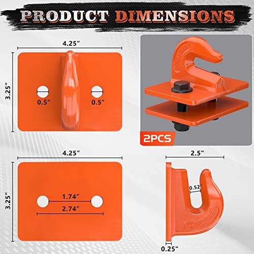 AMBULL 2 Pack 3/8" Tractor Bucket Grab Hook Grade 70 Forged Steel Bolt On Grab Hook Tow Hook Mount with Backer Plate,Work Well for Tractor Bucket, RV, UTV,Truck, Max 15,000 lbs, Orange - Image 2
