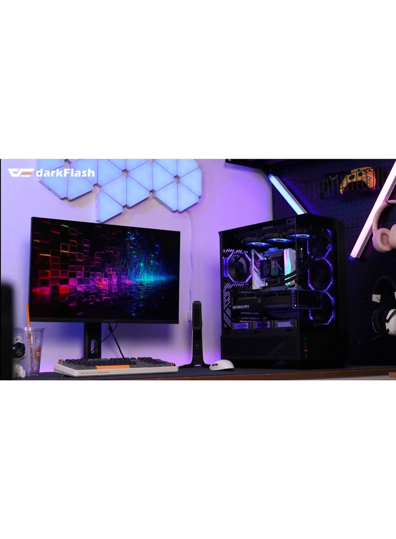 دارك فلاش حافظة ألعاب darkFlash DY460 ثلاثية الزجاج مع 4 مراوح ARGB مقاس 120 مم وحامل وحدة معالجة الرسومات، تصميم ثلاثي الزجاج، تدعم مشعات 360 مم، USB Type-C، 10 مراوح مقاس 120 مم متوافقة مع حافظة الألعاب (أسود) - Image 2