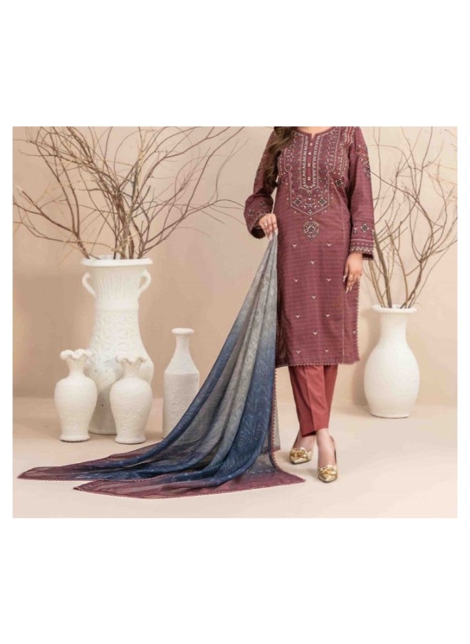 TAWAKKAL FABRICS Set of 3 Pieces Kurti with Bottom and Dupatta - Maroon and Navy  - Image 3