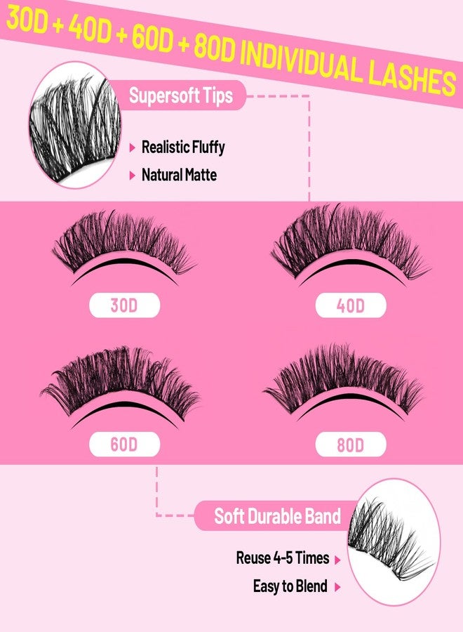 Azenlo Cluster Lashes Eyelash Clusters 30D+40D+60D+80D Lash Clusters Wispy Individual Lashes D Curl Lash Extension Natural Lashes Clusters DIY Cluster Eyelash Extensions for Beginners - Image 5