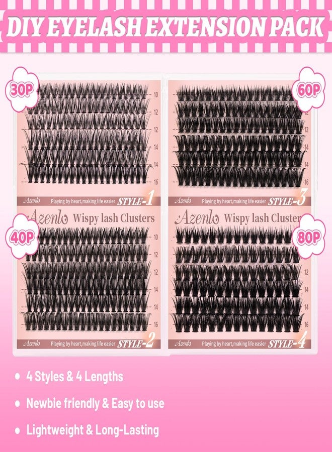 Azenlo Cluster Lashes Eyelash Clusters 30D+40D+60D+80D Lash Clusters Wispy Individual Lashes D Curl Lash Extension Natural Lashes Clusters DIY Cluster Eyelash Extensions for Beginners - Image 2