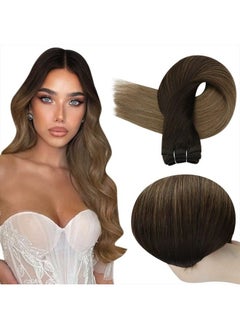 Full Shine Human Hair Weft Extensions Invisible Sew in Hair Extensions for Full Head One Piece Weft Human Hair Extensions 100 Grams Weave Bundles Remy Hair Extensions 14 Inch  - Image 1