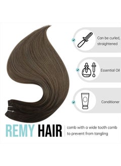 Full Shine Human Hair Weft Extensions Invisible Sew in Hair Extensions for Full Head One Piece Weft Human Hair Extensions 100 Grams Weave Bundles Remy Hair Extensions 14 Inch  - Image 4