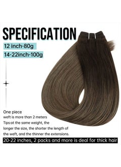 Full Shine Human Hair Weft Extensions Invisible Sew in Hair Extensions for Full Head One Piece Weft Human Hair Extensions 100 Grams Weave Bundles Remy Hair Extensions 14 Inch  - Image 2