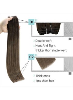 Full Shine Human Hair Weft Extensions Invisible Sew in Hair Extensions for Full Head One Piece Weft Human Hair Extensions 100 Grams Weave Bundles Remy Hair Extensions 14 Inch  - Image 3