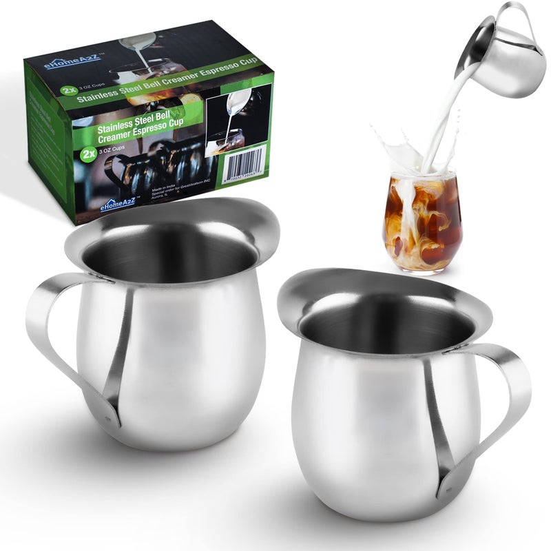 EHOMEA2Z Stainless Steel Bell Creamer Espresso Shot Frothing Pitcher Cup Latte Art (2, 3 Oz) - Image 1