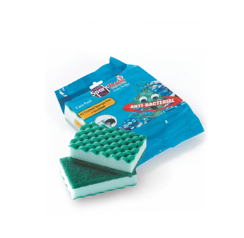 Sparkmate by Crystal PU Coated Sponge Pad + Scrubber, Set of 2, 11cm X 7cm - Image 3