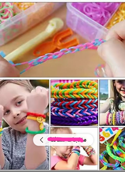 Colorful Rubber Bracelet Making Accessories Box The box comes in a colorful and attractive design, and includes a variety of tools and components needed to make different bracelets and accessories.