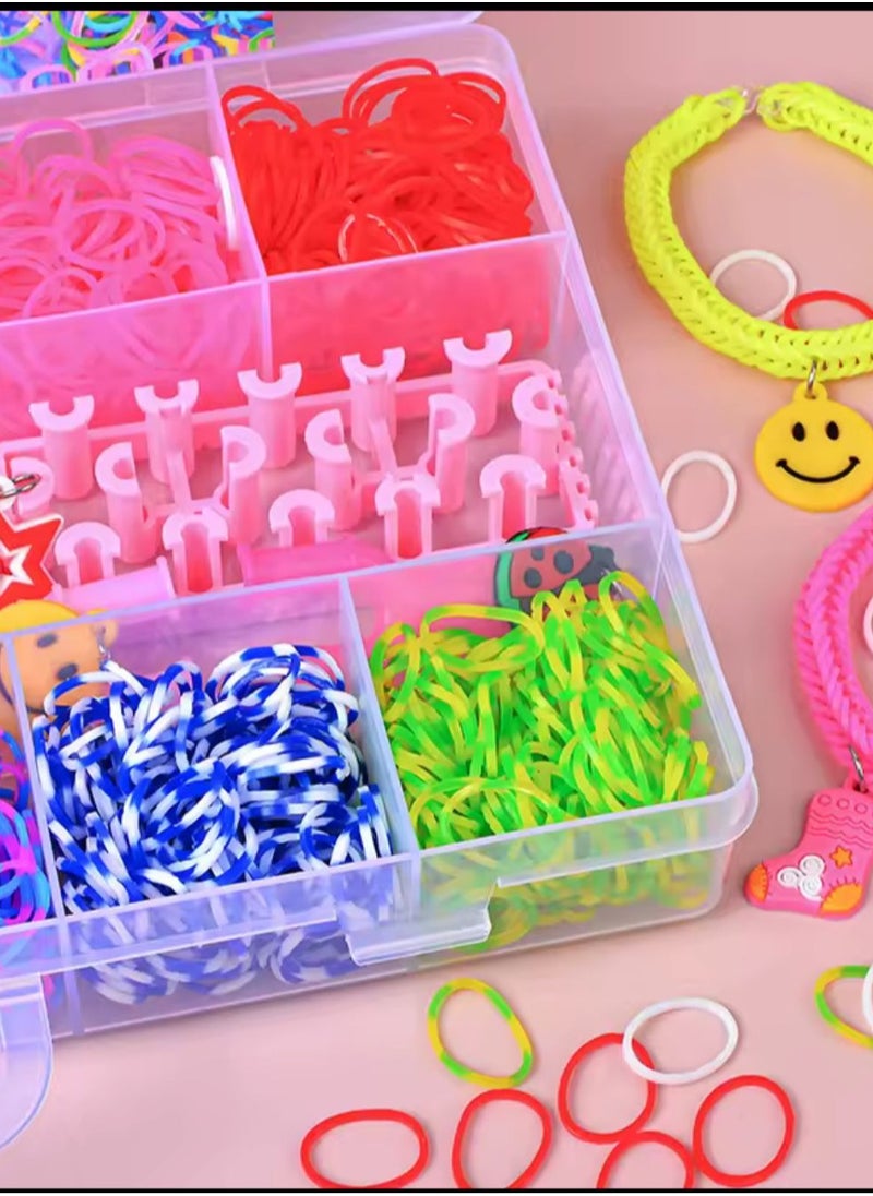 null - Colorful Rubber Bracelet Making Accessories Box The box comes in a colorful and attractive design, and includes a variety of tools and components needed to make different bracelets and accessories. - Image 1