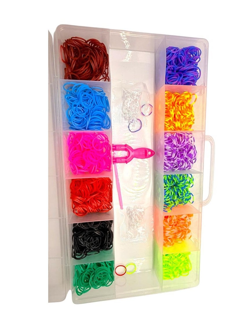 null - Colorful Rubber Bracelet Making Accessories Box The box comes in a colorful and attractive design, and includes a variety of tools and components needed to make different bracelets and accessories. - Image 1