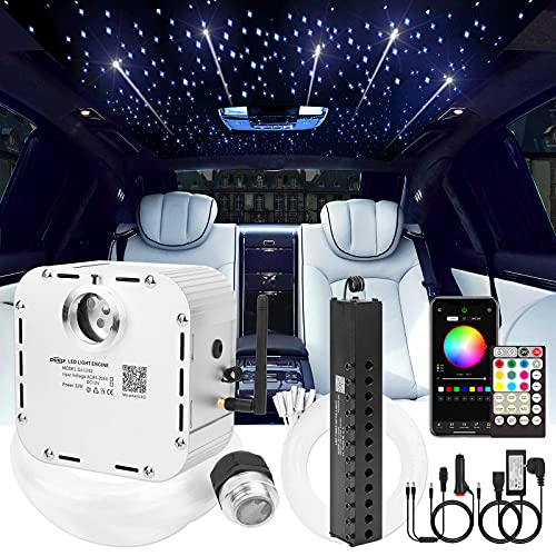 CHINLY 32w Meteor Twinkle 1000pcs 0.03in 16.4ft Bluetooth RGBW LED Fiber Optic Star Ceiling Light,APP/Remote +Shooting Stars Light kit+Adapter+Cigarette Lighter+10 Crystals,for Car/Ceiling - Image 1