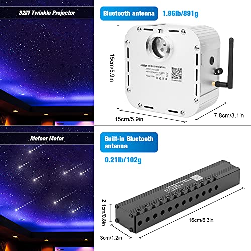 CHINLY 32w Meteor Twinkle 1000pcs 0.03in 16.4ft Bluetooth RGBW LED Fiber Optic Star Ceiling Light,APP/Remote +Shooting Stars Light kit+Adapter+Cigarette Lighter+10 Crystals,for Car/Ceiling - Image 4
