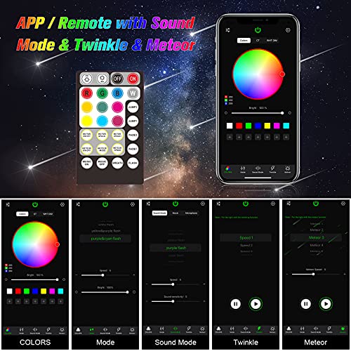 CHINLY 32w Meteor Twinkle 1000pcs 0.03in 16.4ft Bluetooth RGBW LED Fiber Optic Star Ceiling Light,APP/Remote +Shooting Stars Light kit+Adapter+Cigarette Lighter+10 Crystals,for Car/Ceiling - Image 3