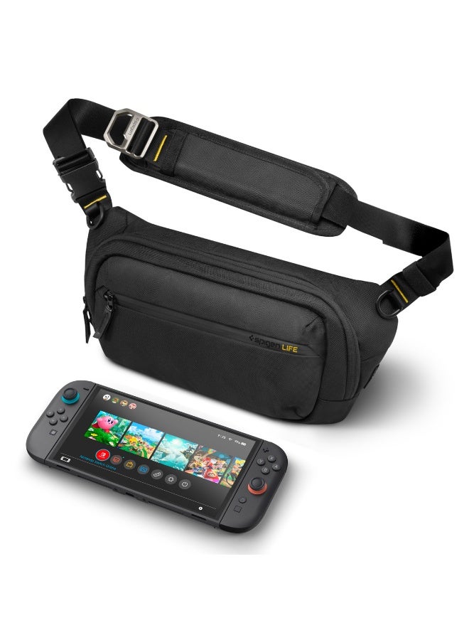 Spigen Life Klasden Sling Bag KD410 Crossbody Shoulder EDC Carrying Case, Water-Resistant Cordura with YKK Zippers, Fits Steam Deck, ROG Ally, PlayStation Portal, Switch, iPad mini, Legion Go – Black - Image 1