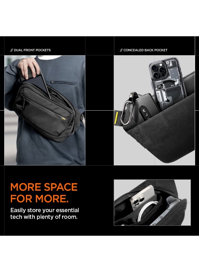 Spigen Life Klasden Sling Bag KD410 Crossbody Shoulder EDC Carrying Case, Water-Resistant Cordura with YKK Zippers, Fits Steam Deck, ROG Ally, PlayStation Portal, Switch, iPad mini, Legion Go – Black - Image 3