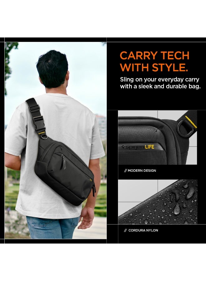 Spigen Life Klasden Sling Bag KD410 Crossbody Shoulder EDC Carrying Case, Water-Resistant Cordura with YKK Zippers, Fits Steam Deck, ROG Ally, PlayStation Portal, Switch, iPad mini, Legion Go – Black - Image 2