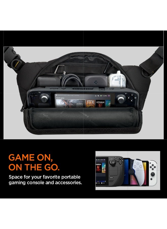 Spigen Life Klasden Sling Bag KD410 Crossbody Shoulder EDC Carrying Case, Water-Resistant Cordura with YKK Zippers, Fits Steam Deck, ROG Ally, PlayStation Portal, Switch, iPad mini, Legion Go – Black - Image 5