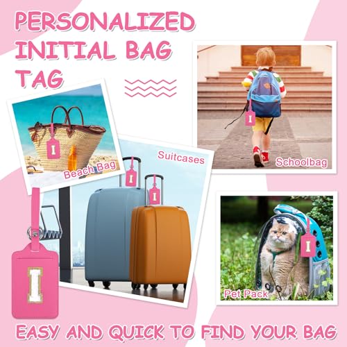 Iqimott Initial Letter Luggage Tags for Suitcases, Monogrammed Suitcase Luggage Identifier Name Tag, PU Leather TSA Approved Luggage Tags,Bag Tags for Men Women Kids Luggage Handbags(Rosered-White I) - Image 5