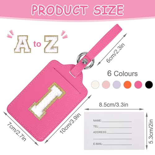 Iqimott Initial Letter Luggage Tags for Suitcases, Monogrammed Suitcase Luggage Identifier Name Tag, PU Leather TSA Approved Luggage Tags,Bag Tags for Men Women Kids Luggage Handbags(Rosered-White I) - Image 2