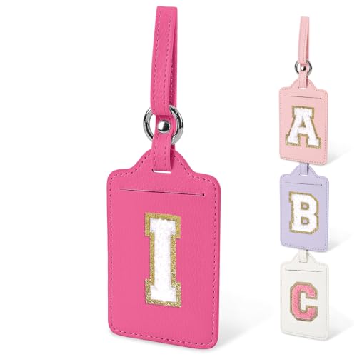 Iqimott Initial Letter Luggage Tags for Suitcases, Monogrammed Suitcase Luggage Identifier Name Tag, PU Leather TSA Approved Luggage Tags,Bag Tags for Men Women Kids Luggage Handbags(Rosered-White I) - Image 1
