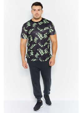 Asos Design Men Crew Neck Short Sleeve Allover Print T-Shirt, Black/Lime Green  - Image 3