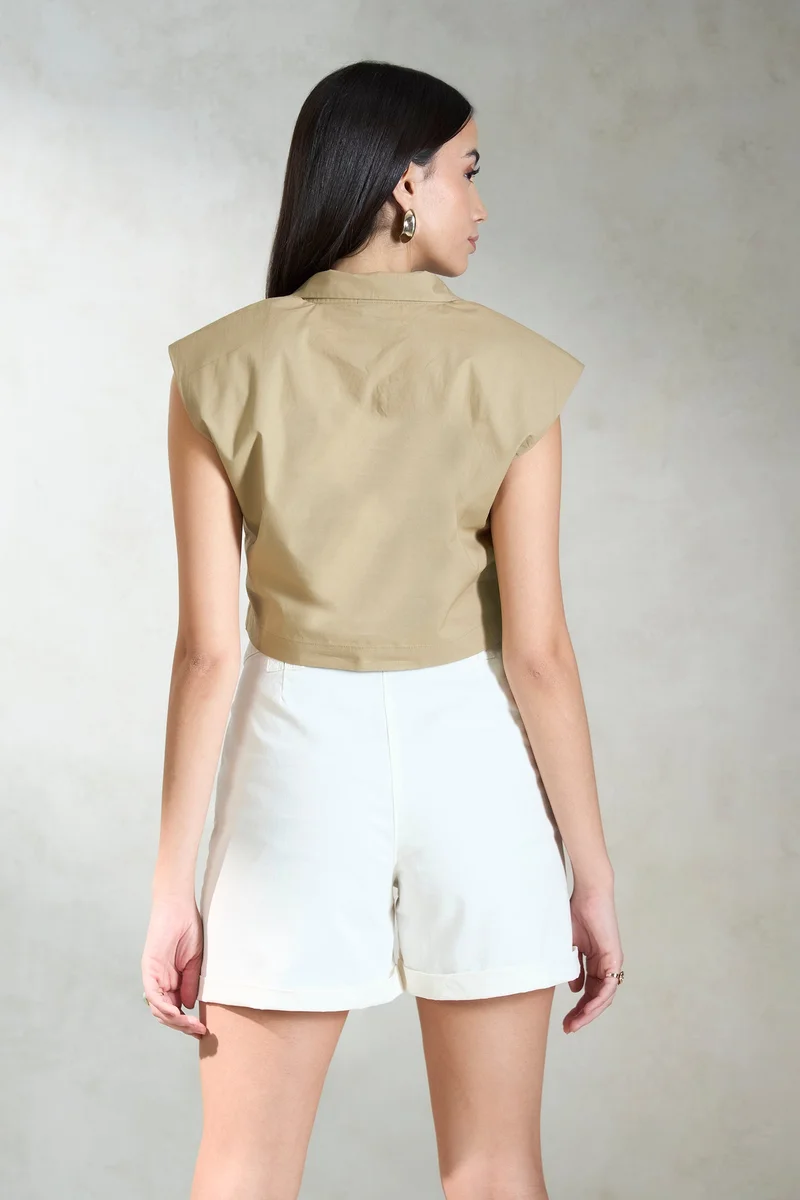 Virgio VIRGIO 100% Cotton Crop Shirt With Padded Shoulder