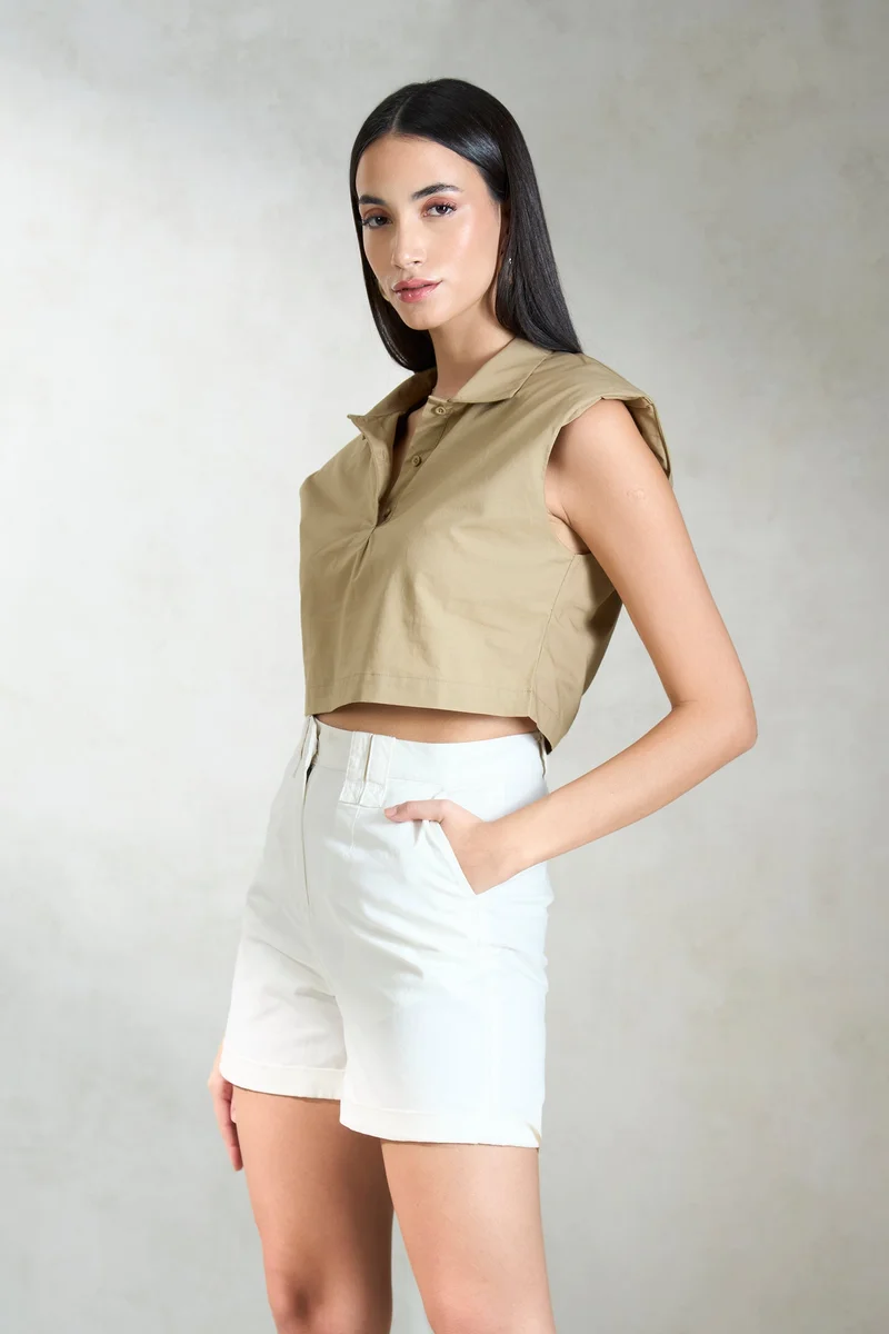 Virgio VIRGIO 100% Cotton Crop Shirt With Padded Shoulder