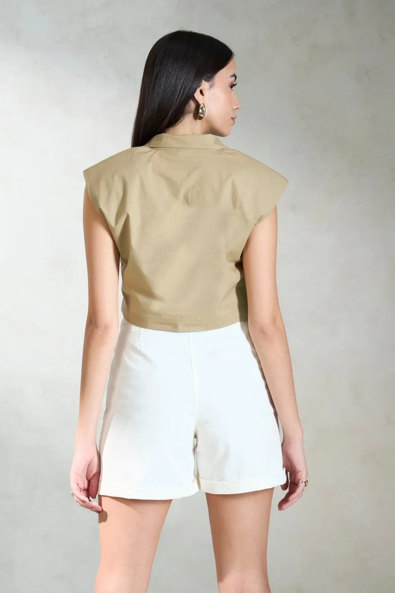 Virgio  VIRGIO 100% Cotton Crop Shirt With Padded Shoulder for Women | Best Price UAE