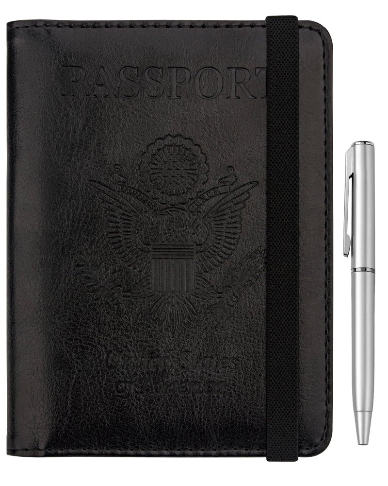 WALNEW Passport Holder for Travel, RFID Passport Cover Wallet for Women Men, PU Leather Passport Book Card Holder Case with Pen, Travelling Essentials for Flying - Image 1