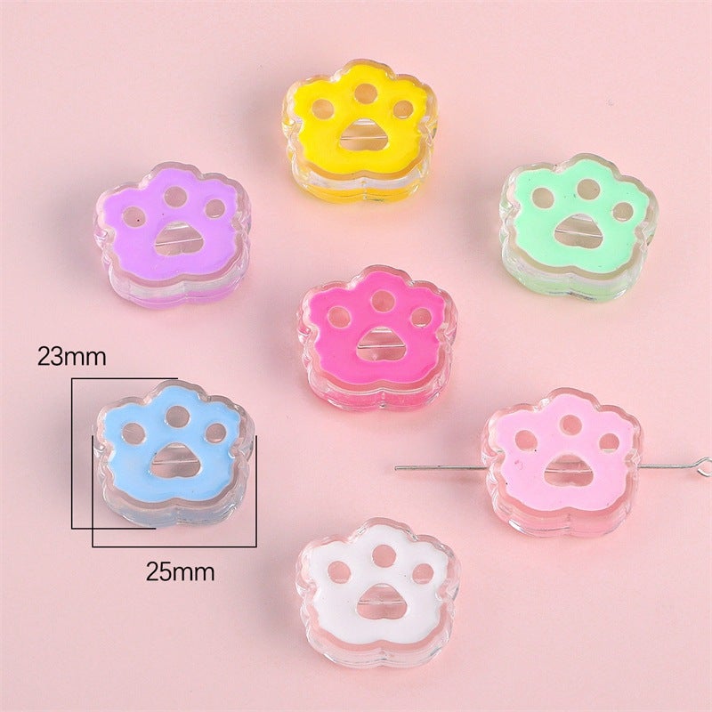 Acrylic Round Smiley Oil Dropping Cartoon Accessories DIY Handmade Material Homemade Mobile Phone Case Keychain Pendant Bear paw color mixing aperture of about 3.5mm 