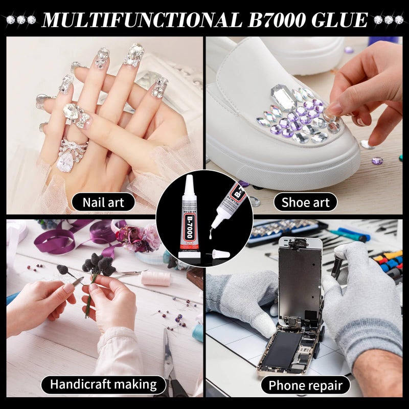 Tetutor 2 Yard Rhinestone Fringe with B7000 Glue Multipurpose Adhesive, Sparkle Rhinestone Trim Fringe Belt Rhinestones Fringe Trim, Sliver Diamond Fringes RhinestonesTassel Chain for Jeans - Image 5