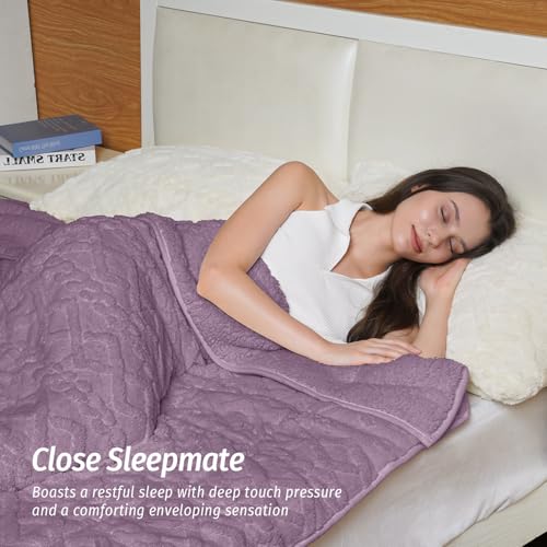 Wemore Weighted Blanket for Adults Twin Size 15 lbs, Dual Sided Soft Fuzzy Jacquard Sherpa Weighted Blankets for Sleeping, Cozy Fluffy Knitted Heavy Blanket for Couch Bed, Purple, 60 x 80 inches - Image 3
