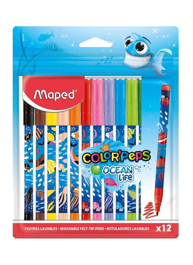 Maped قلم حبر أوشن ديكو متعدد الألوان، 12 قطعة  - Image 1