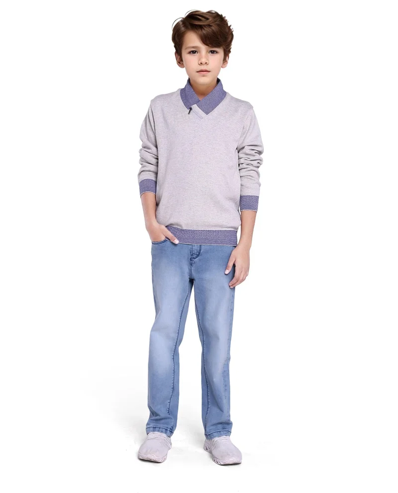 رير ونز Rare Ones Kids Denv Melange Grey Full Sleeve Casual Zipper Regular Sweater