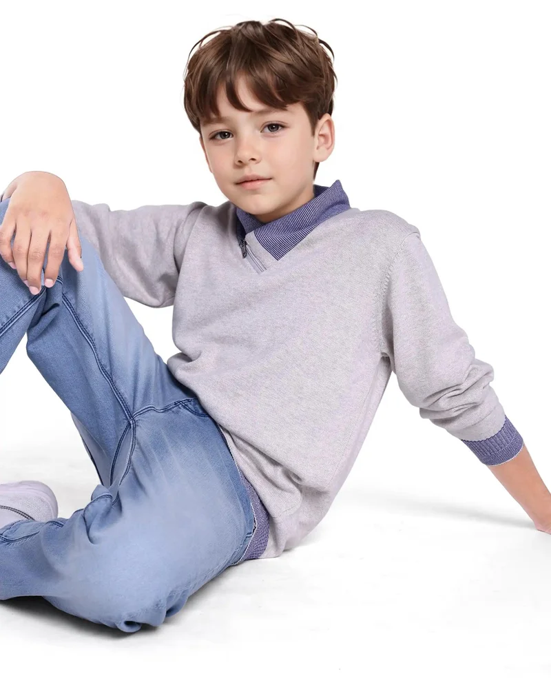 رير ونز Rare Ones Kids Denv Melange Grey Full Sleeve Casual Zipper Regular Sweater