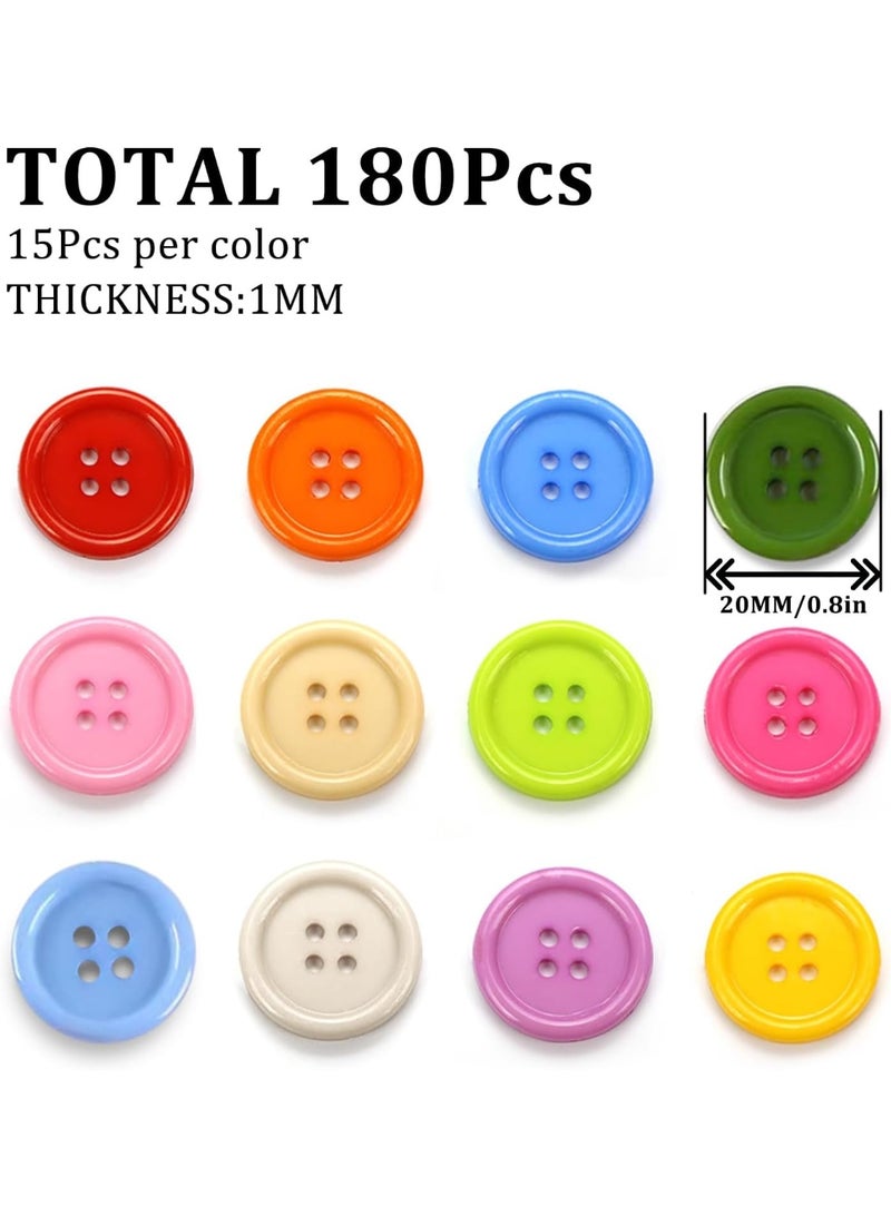 Relex 180Pcs Colorful Buttons, 20MM Round Resin Button Sewing Craft Buttons 12 Color Large Buttons with Storage Box for Sewing Knitting Crafting DIY Handmade (4 Holes) - Image 2