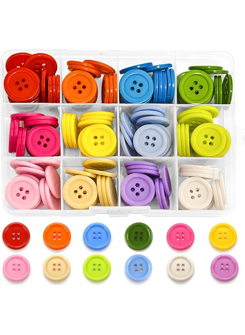 Relex 180Pcs Colorful Buttons, 20MM Round Resin Button Sewing Craft Buttons 12 Color Large Buttons with Storage Box for Sewing Knitting Crafting DIY Handmade (4 Holes) - Image 1