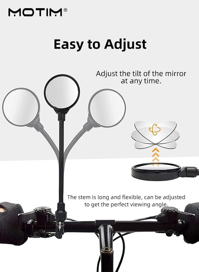 موتيم 2 قطعة مرآة دراجة هوائية، مرآة الرؤية الخلفية لمقود الدراجات، مرآة الرؤية الخلفية العالمية للدراجات الهوائية بزاوية 360 درجة، مرآة الرؤية الخلفية للدراجة بخرطوم شفاف قابل للتعديل - Image 4