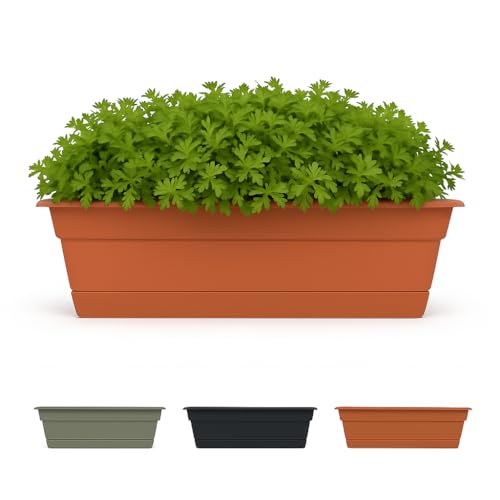 Bloem Dura Cotta Window Box Planter: 18" - Terra Cotta- with Tray, Weatherproof Resin Box, Removable Tray for Indoor & Outdoor Use, Gardening, 2 Gallon Capacity - Image 1