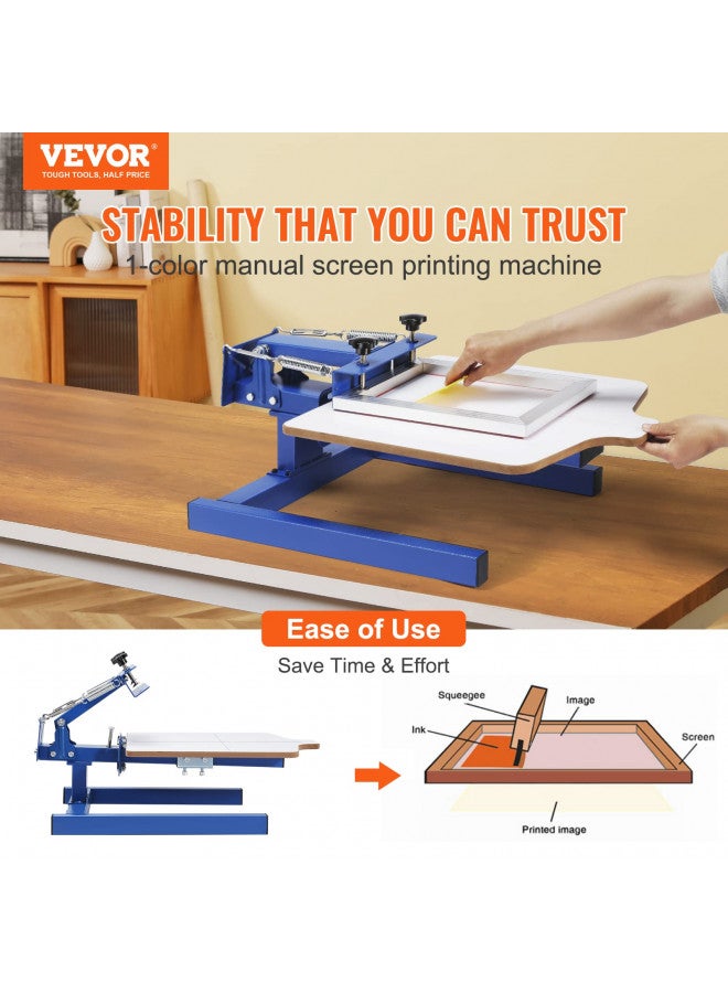 VEVOR Screen Printing Machine, 1 Color 1 Station Silk Screen Printing Press, 21.2x17.7in / 54x45cm Screen Printing Press, Double-Layer Positioning Pallet, Adjustable Tension for T-Shirt DIY Printing - Image 2