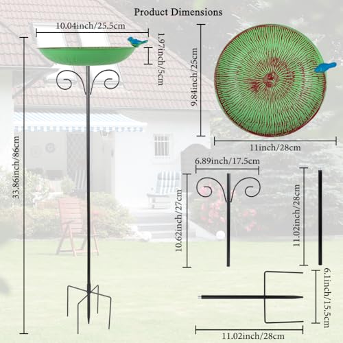 VEWOSTAR Metal Bird Bath for Outdoor10 Standing Frees Birdfeeder with Metal StakeVintage Bird Baths Feeder Bowl for Outdoors Garden Patio Yard Lawn Decor Green - Image 3