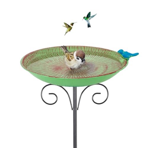 VEWOSTAR Metal Bird Bath for Outdoor10 Standing Frees Birdfeeder with Metal StakeVintage Bird Baths Feeder Bowl for Outdoors Garden Patio Yard Lawn Decor Green - Image 1