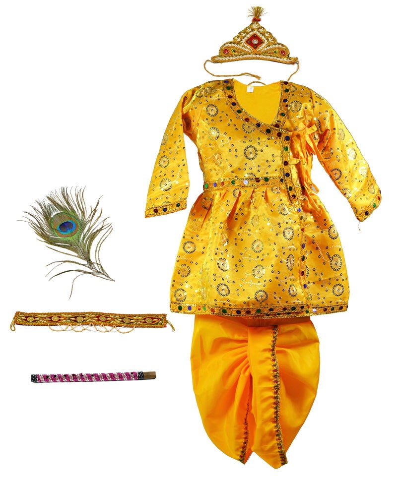Pakhi Feather Little Krishna Themed Krishna Costume Set With Accessories (18 - 24 Months, Orange) - Image 1