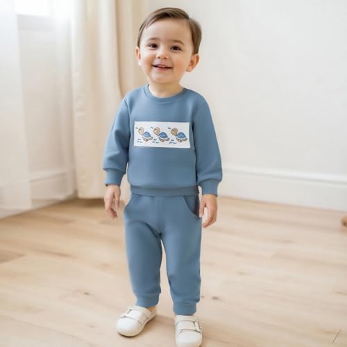 Nyapruwe Toddler Baby Boy Fall Outfit Funny Print Long Sleeve Sweatshirt Joggers Pants Set Kids Warm Winter Clothes (Blue Turtle, 3-4T) - Image 2