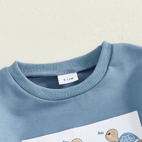 Nyapruwe Toddler Baby Boy Fall Outfit Funny Print Long Sleeve Sweatshirt Joggers Pants Set Kids Warm Winter Clothes (Blue Turtle, 3-4T) - Image 4